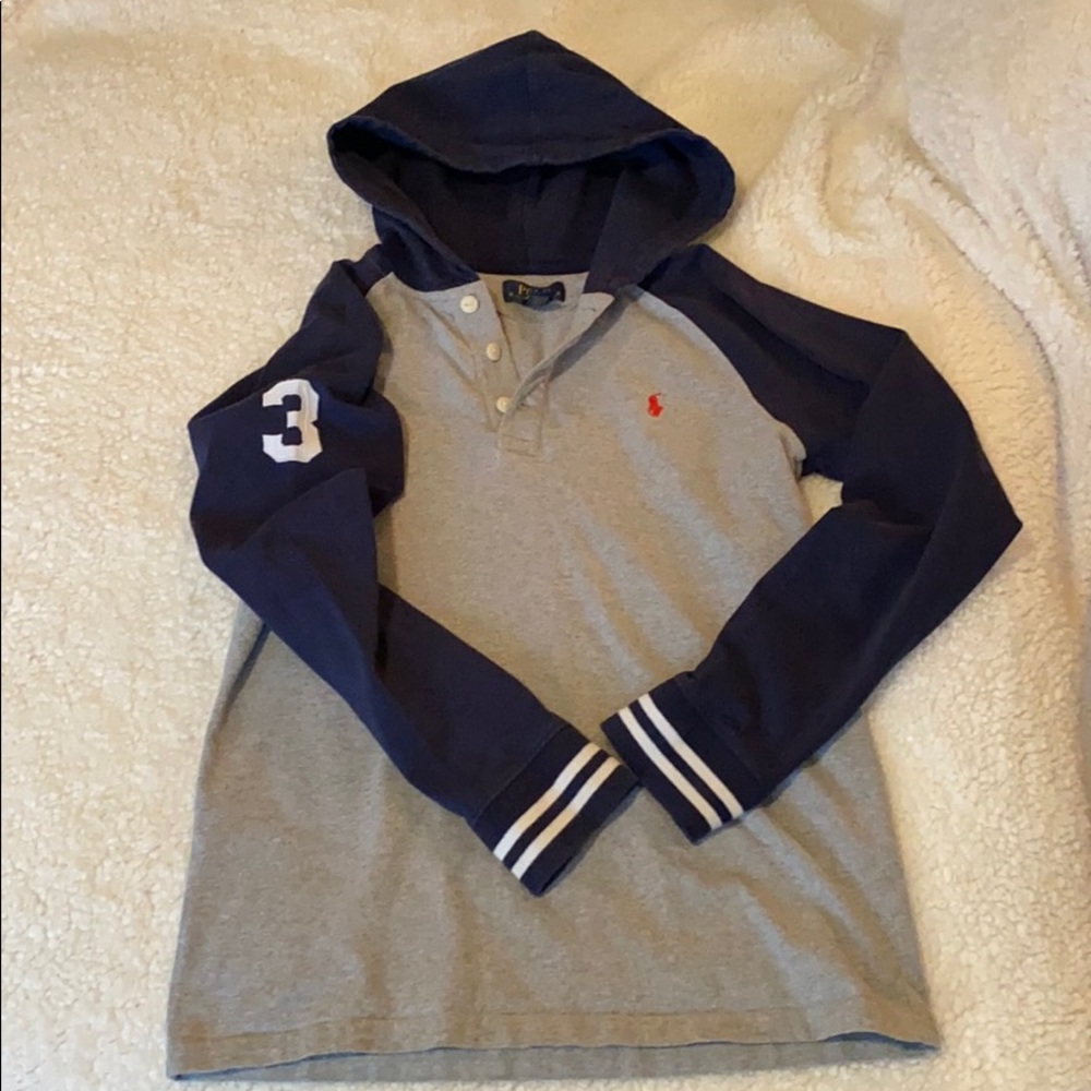 Polo long sleeve tee with a hood, size 14-6